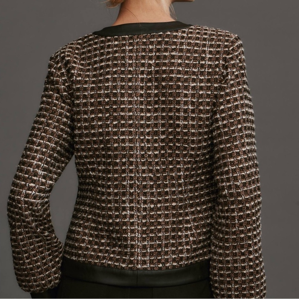 Anthropologie Tweed Vegan Leather Trimmed Jacket with bows (L) - Picture 6 of 6